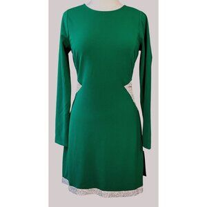 Trixxi Emerald Green Long Sleeve Side Cut-Out Dress Rhinestone Borders NWT XL